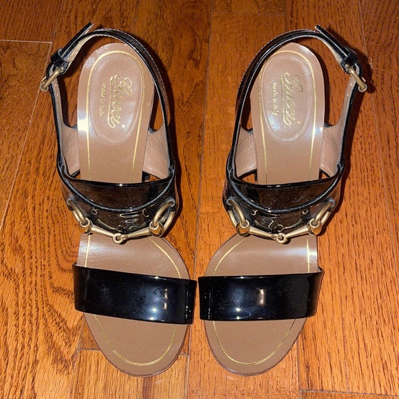 Black Wedges With Gold Gucci Buckle - Picture 1 of 4